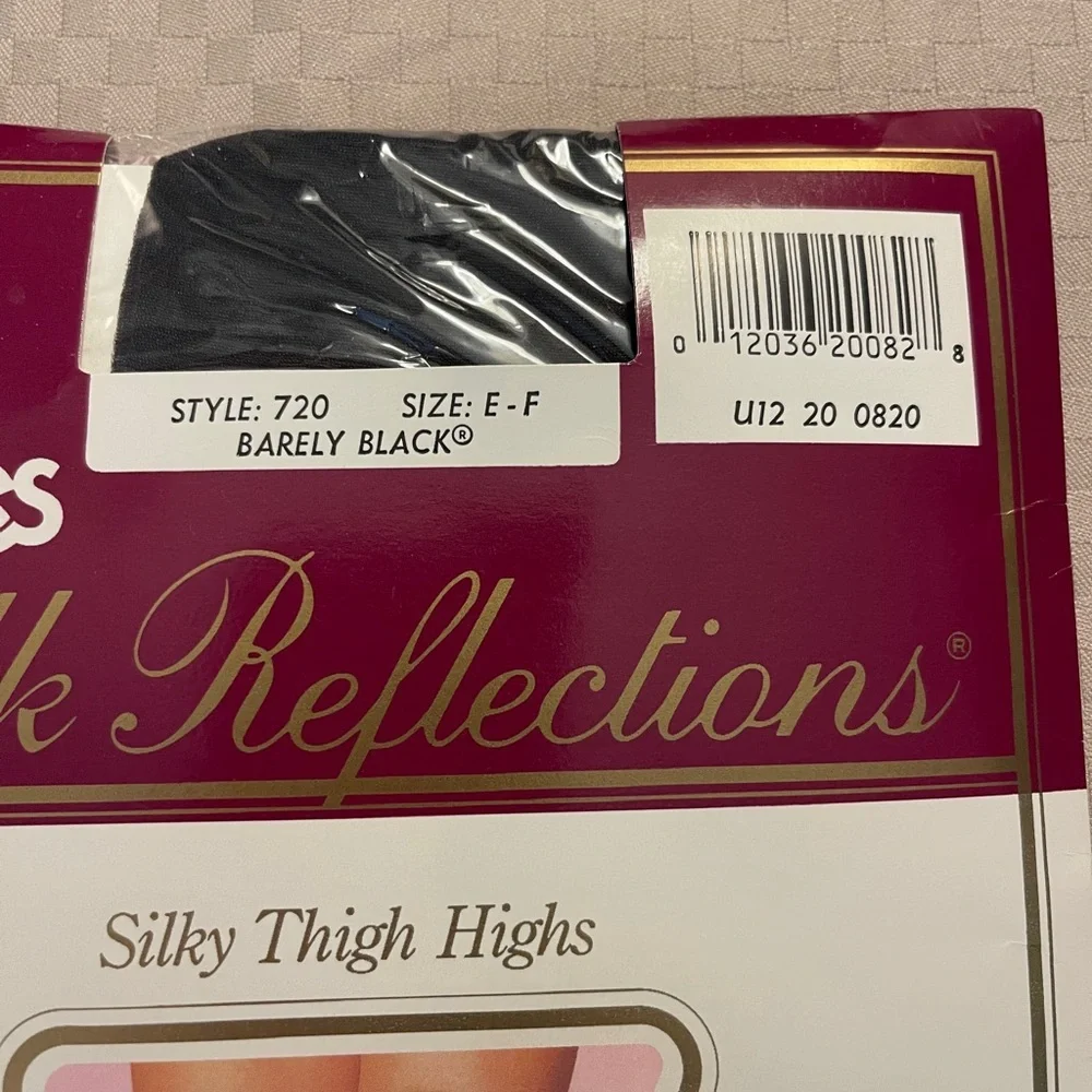 Hanes Silk Reflections Vtg Thigh High Stockings Style 720 Size E-F Barely Black.